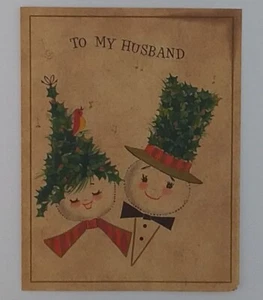 Tarjeta de Navidad vintage sin usar, 'A mi esposo' años 50 Snow People - Imagen 1 de 4