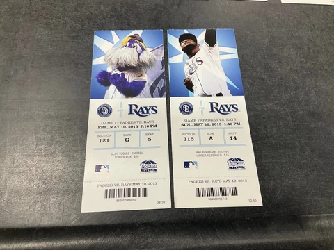 TAMPA BAY RAYS 2013 TICKET STUB 5/10/13-5/12/13 VS PADRES Cover