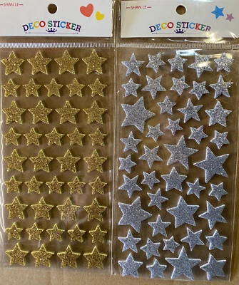 Silver & Gold Glitter Star 3D Puffy Stickers Crafts Arts Children Toys Reward