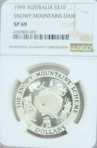 1999 AUSTRALIA SILVER 10 DOLLARS SNOWY MOUNTAINS DAM NGC SP 69 SCARCE TOP POP  - Picture 1 of 4