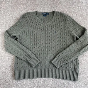 Vintage Polo Ralph Lauren Pullover Herren XL grün Zopfmuster V-Ausschnitt Pulli Pulli - Bild 1 von 10