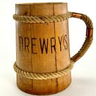 Drewrys Beer Wood Tavern Mug Vintage Illinois 1960s Hollow w Rope Handle