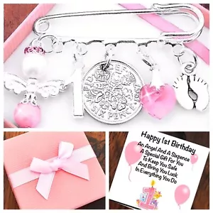 LUCKY SIXPENCE FIRST 1ST BIRTHDAY Gifts, GIRL/BOY,BABY FEET, GIFT BOX & CARD - Picture 1 of 2
