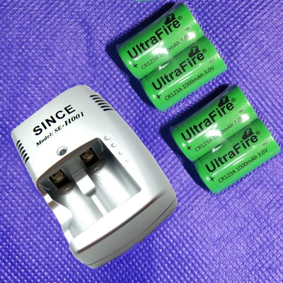 4PC 3.0V 1000mAh CR123A EL123A CR 17335 CR 17345 Rechargeable Battery w/ Charger - Image 1 of 4