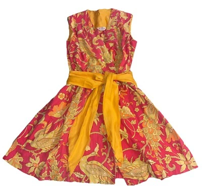 Vintage 1940/50s SWIRL Psychedelic Floral  Print Cotton Wrap Dress - Ty-wrap - Image 1 of 4