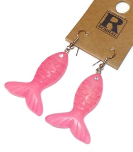 Sobral Rare Retired Pink Fish w Rhinestone Eye Artist Made Dangle Earrings - Picture 1 of 7