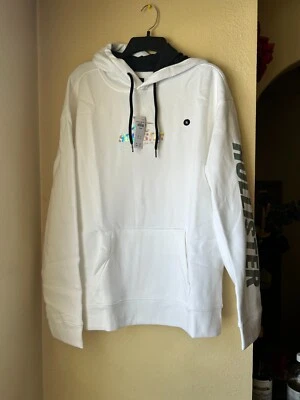 Hollister 男式全新带标签 XL 码白色柔软棉羊毛图案闪亮连帽衫。 — 第 1/4 张图片