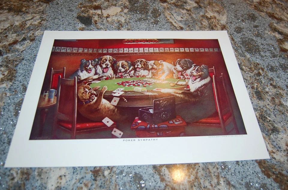 Vintage Dog Poker Art Print -"Poker Sympatty" by C.M. Coolidge  NOS - Image 1 of 1