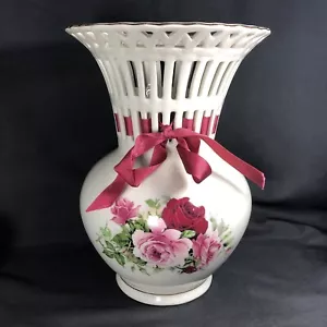 Vintage Formalities By Baum Bros Victorian Rose Porcelain Vase 9.5” - Picture 1 of 7