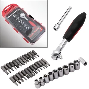 Steckschlüssel Bit Satz mit Ratsche 38tlg Set Umschalt-Knarre in Box, Y1 S1 SL3 - Bild 1 von 4