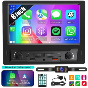 8" Single 1 DIN Touch Screen Car Stereo Carplay Radio FM Bluetooth+Backup Camera - Picture 1 of 13