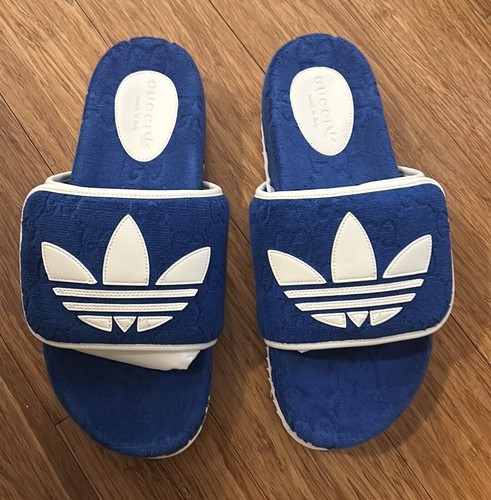 Sandalo Gucci x Adidas uomo spugna magica GG Demetria plateau blu orientale uk 10