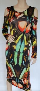 NEW $800 Fuzzi GAULTIER Soleil Butterfly Cold Shoulder Midi Bodycon Dress L - Picture 1 of 6