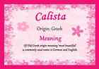 Calista Personalised Name Meaning Certificate