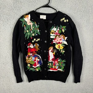 Vintage 1992 Susan Bristol Christmas Cardigan Women's Medium Hand Embroidered * - Picture 1 of 20
