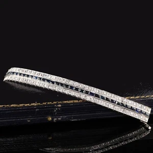 Antikes Art Deco Platin altes europäisches Diamant- und Saphirlinienarmband - Bild 1 von 7