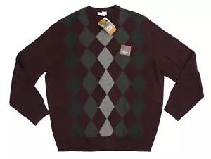 Dockers Argyle Sweater Men XLarge Crewneck Burgundy Gray Pullover - Picture 1 of 4