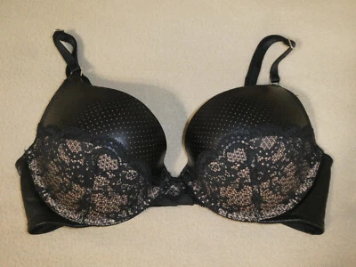 EUC Victoria Secret Black Faux Leather Plunge Push Up Bra 34C - Image 1 of 4