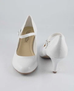 White Patent Cutie Practical Round Toe Mary Jane 2 3/4" Mid Heels Pumps - Picture 1 of 9