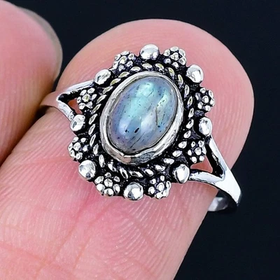 Anillo Labradorita 925 Chapado en Plata Hecho a Mano de EE. UU. Talla 7 Foto 1 de 3