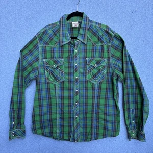 Camisa True Religion Para Hombres 2XL Verde Azul Cuadros Perla Occidental A Presión Manga Larga - Imagen 1 de 9