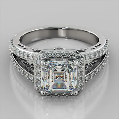 2.74 Ct Asscher Cut Lab Created Diamond Wedding Ring 14K Solid White Gold Sz 7 - Image 1 of 4