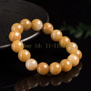 13mm Golden Silk Jade Bracelet Yellow Beads Elegant Gemstone Jewelry Women Party - Picture 1 of 5