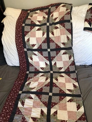 Hand Quilted King Patchwork Quilt & 2 Shams By Peking Handcrafts 90x98” - Image 1 of 4