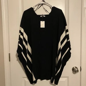 Calvin Klein Women's Size 2X/3XBlack/White Poncho Sweater Shawl Striped NWT - Picture 1 of 9
