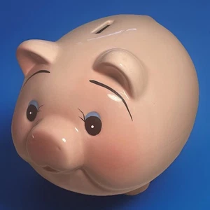 Vintage großes molliges rosa Sparschwein dicker Bauch süß Mid-Century süßes Gesicht - Bild 1 von 10
