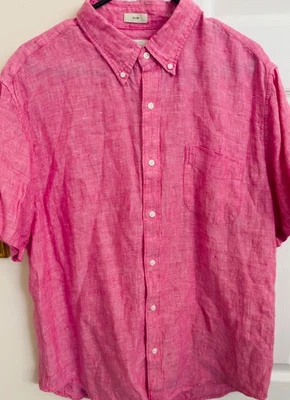 J. Crew Slim 100% Irish Linen Solid Pink Men’s XL Short Sleeve Button Down Shirt - Image 1 of 4