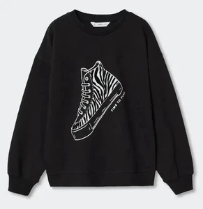Mango Dublini Sweatshirt Big Kids 11-12 Black Cotton Graphic Pullover GBO200 - Picture 1 of 6