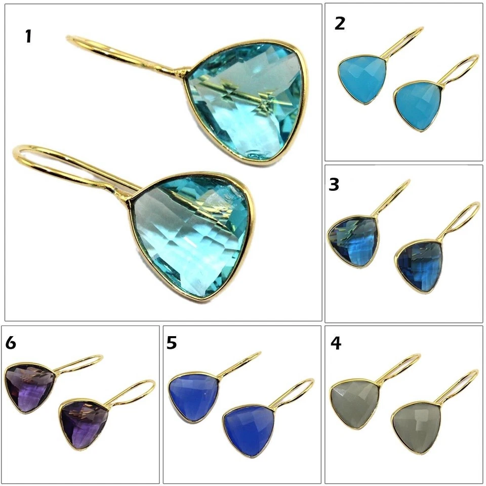 Verkauf! Trillion Hydro-Quarz-Chalcedon-vergoldete Ohrringe mit baumelnder... - Bild 1 von 1