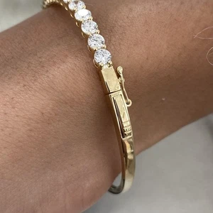 Diamond Bangle Tennis Bracelet VS 3.3 Ct Round Half Eternity Labcreated 14K Gold - Picture 1 of 4