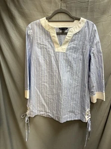 Brooks Brothers Damen Medium Leinen Tunika Top blau weiß Streifen Schnürsaum - Bild 1 von 17