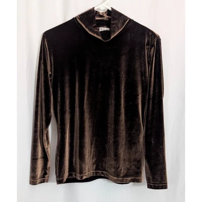 Vtg Elements Spiegel Chocolate Brown Velvet Mock Neck Top Medium Whimsigoth A2 - Image 1 of 4