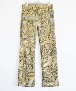 Vintage ROBERTO CAVALLI Jeans Pants Printed Renaissance Art Trousers Gold Size S - Picture 1 of 10