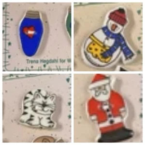 Vtg 33 Trena's Trinkets Ceramic Buttons Xmas Snowmen Pumpkins Cats Scarecrows - Picture 1 of 10