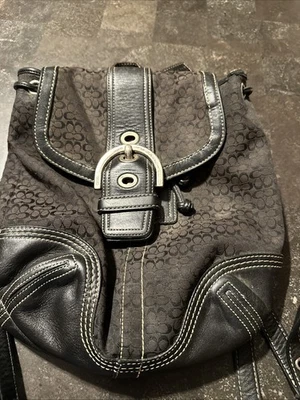 SMALL Vintage Soho Black Signature C Canvas Backpack w/Leather Trim Coach 9764 - Image 1 of 4