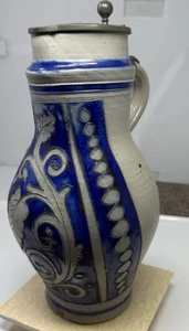 2L Deutscher Westerwald Krug Krug Stein Zinn Salzglasur 1850-70 12" + graublau - Bild 1 von 18