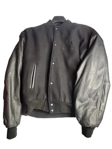 Vintage Mercedes Benz Jacket Men’s XL Black Leather Wool Bomber Varsity USA - Picture 1 of 14