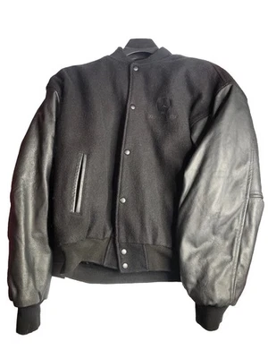 Vintage Mercedes Benz Jacket Men’s XL Black Leather Wool Bomber Varsity USA - Image 1 of 4
