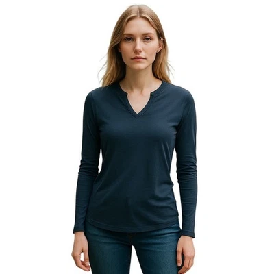 Top Indigenous cuello en V manga larga algodón orgánico, S Foto 1 de 4