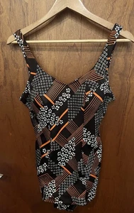 Vintage 1980s St Michael swimming costume brown & orange floral size 20 - Picture 1 of 7