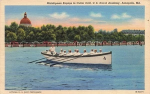 ANNAPOLIS MD USNA MIDSHIPMEN IN CUTTER DRILL 1941 VINTAGE LINEN POSTCARD 092325 - Picture 1 of 2