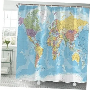 World Map Shower Curtain, Countries and Cities Shower 69"W x 70"L (Pack of 1) - Picture 1 of 7