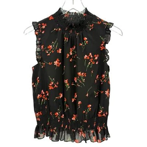 J Crew Black & Floral Ruffle Sleeveless Blouse Top Women's Size 0 NWT - Picture 1 of 8