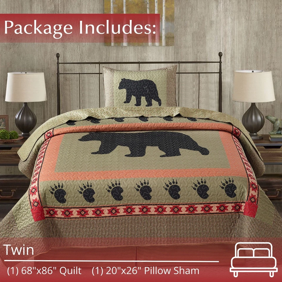 Virah Bella - Bear and Paw - Lightweight Reversible Quilt w/ Pillow Sham(s) - Image 1 of 4