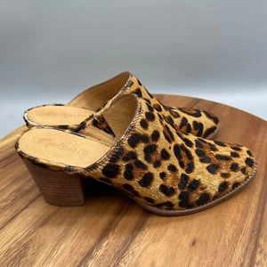Madewell Mules Womens Size 8.5 Leather Leopard Print Calf Hair Casual Shoes - Picture 1 of 9
