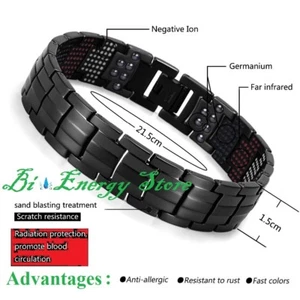 Pulsera Energética Negra Salud Piedras ION Brazalete Bio Salud TiTanio Bio Imán - Imagen 1 de 3